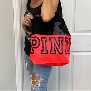 Victoria’s Secret Pink Tote Bag Gum Beach Mash Bag Black/Pink/Orange vintage